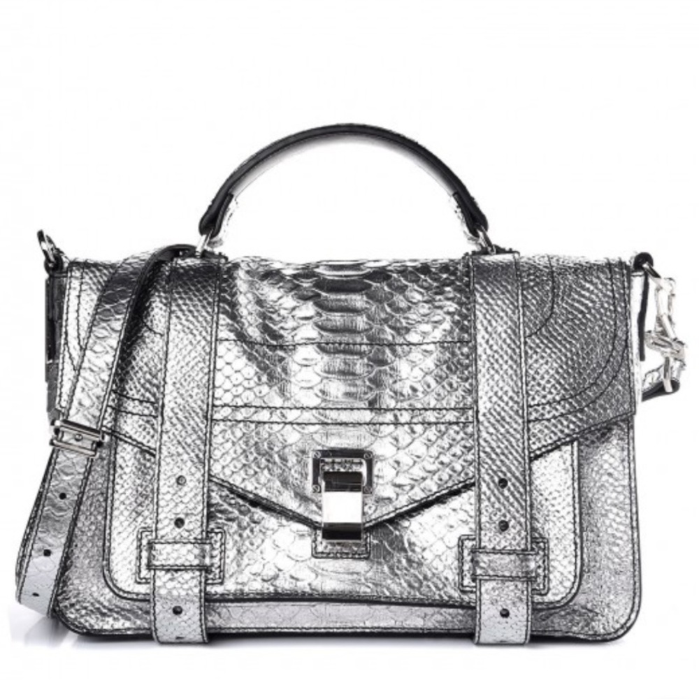 Proenza Schouler Medium PS1 Satchel Silver Python